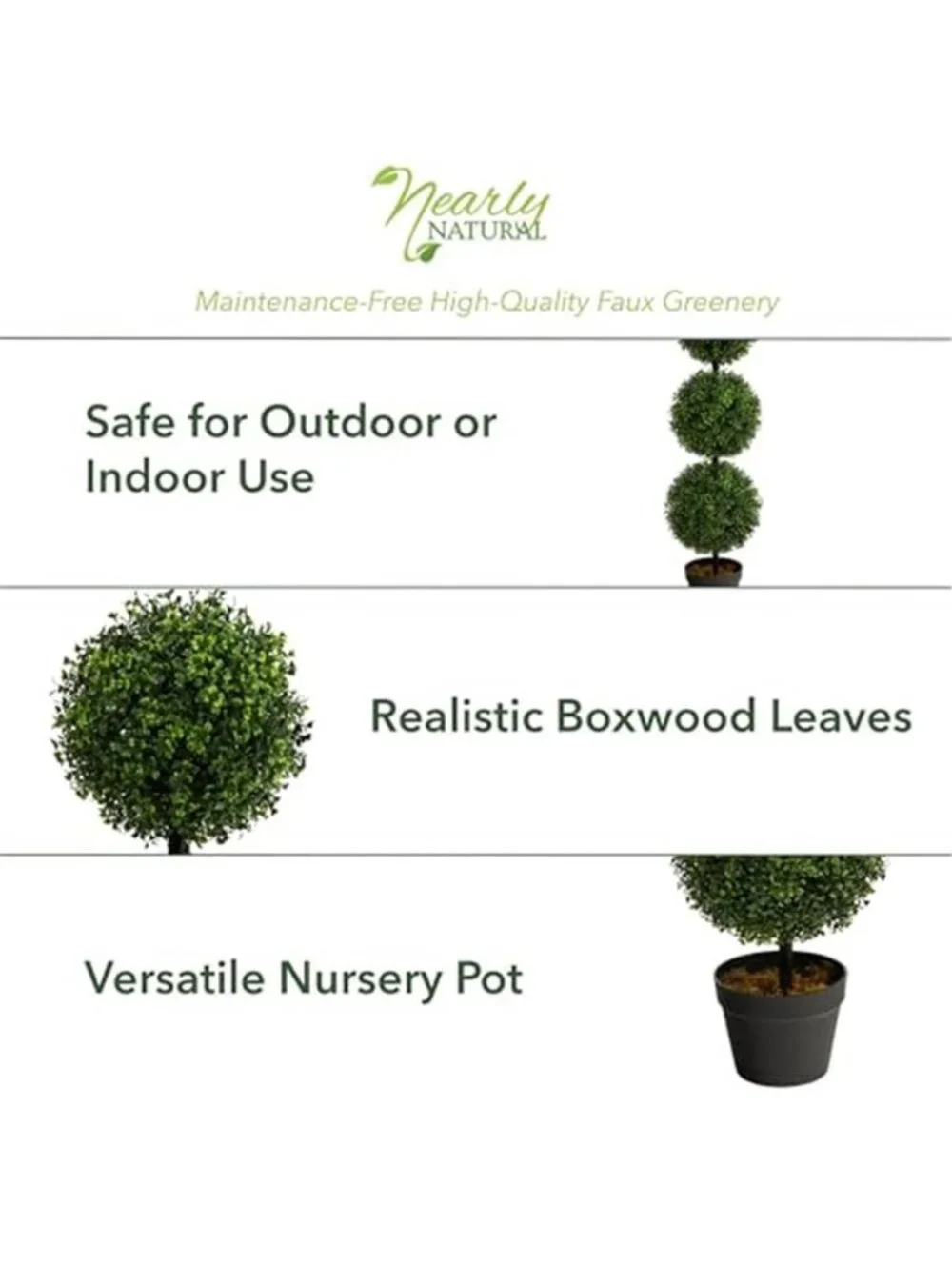Artificial Boxwood Topiary Tree Triple Ball Faux Plant Indoor Outdoor Decor 36